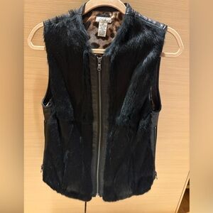 Cache black real rabbit fur vest with leather back
